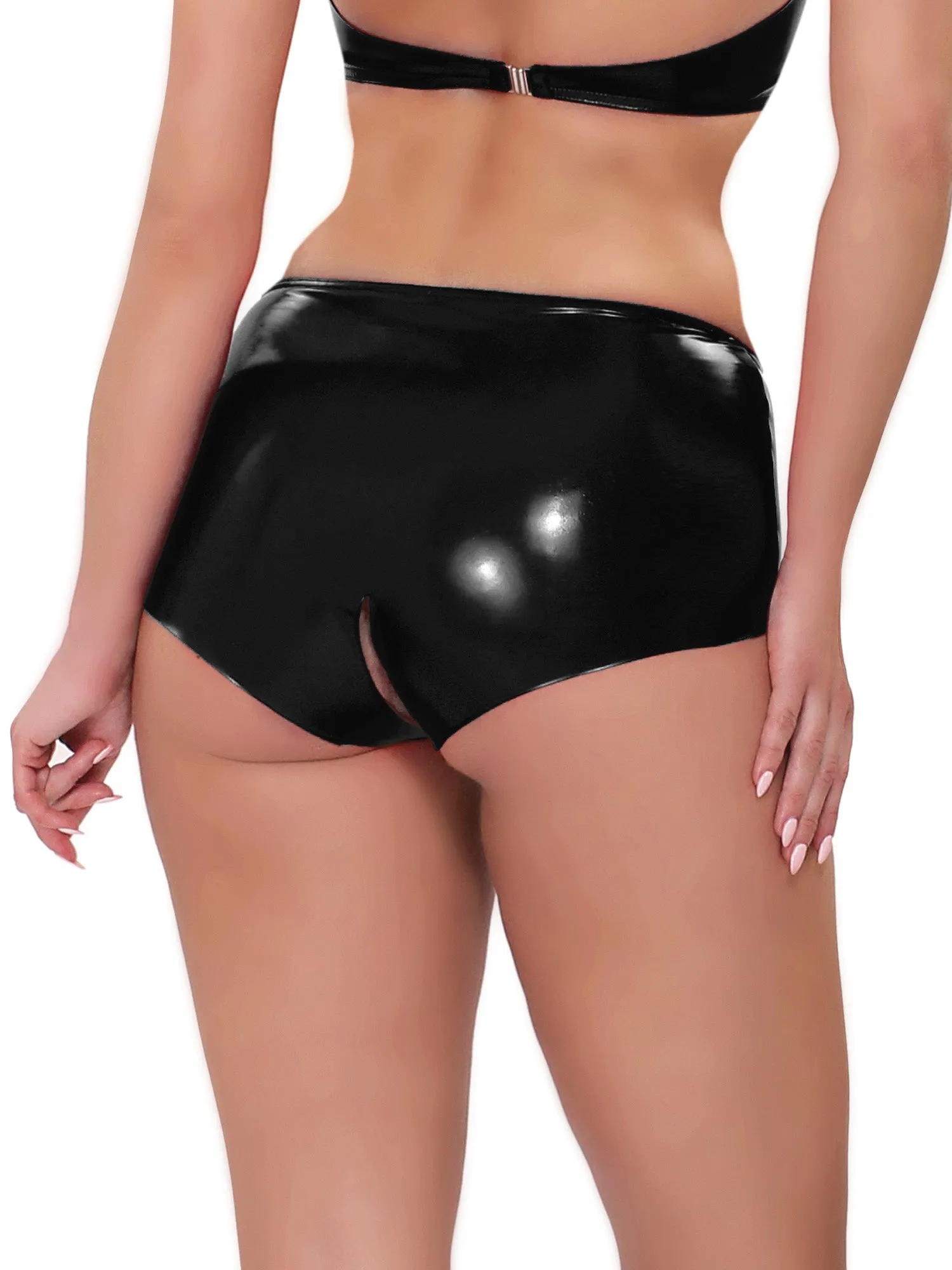 Black Datex Open Crotch Shorts